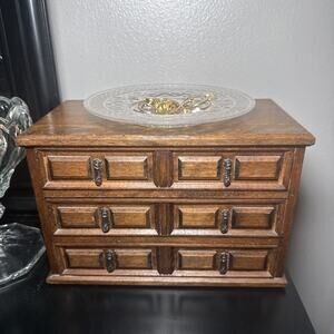 VTG Mele Wooden Jewelry Dresser Box Japan Jewel Case 3 Velvet Lined Drawers